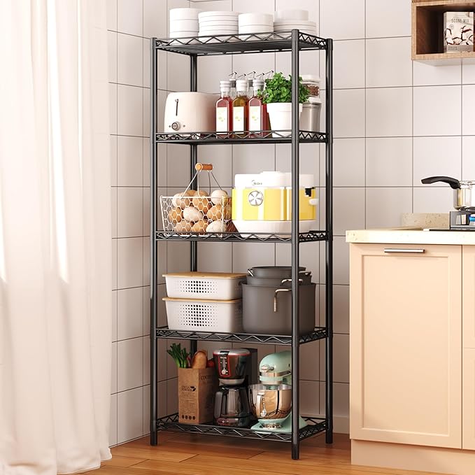 HOMEFORT 5-Tier Wire Shelving 5 Shelves Unit Metal Storage Rack Durable Organizer Perfect for Pantry Closet Kitchen Laundry Organization in Black