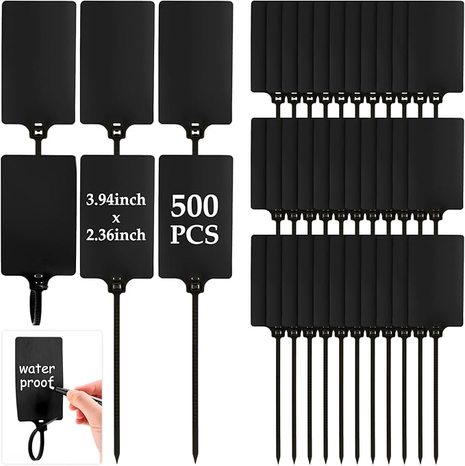 Chunful 500 Pcs Blank Plastic Tags Shipping Tags 3.94"x 2.36" Waterproof Sealing Shipping Labels Bulk Writable Hanging Tag Ties Sealing Strap Reusable Mark Labels for Keys Luggage Logistic(Black)