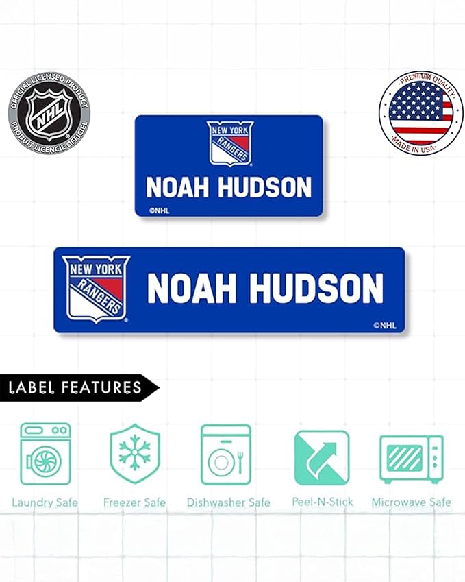 NHL Hockey Labels - Custom Peel and Stick, Waterproof Labels - Great for Organization, Sports, School, Day Camp Label - 155 Pack (New York Rangers)