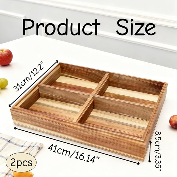 Jorivel 2 Pack Wooden Pizza Dough Proofing Box 16" x 12" w/Lids - Made From Natural Acacia Wood - Ideal Bread Proofing Box, Pizza Storage Container - Comes with 2 Adjustable Partitions & 1 Wood Shovel