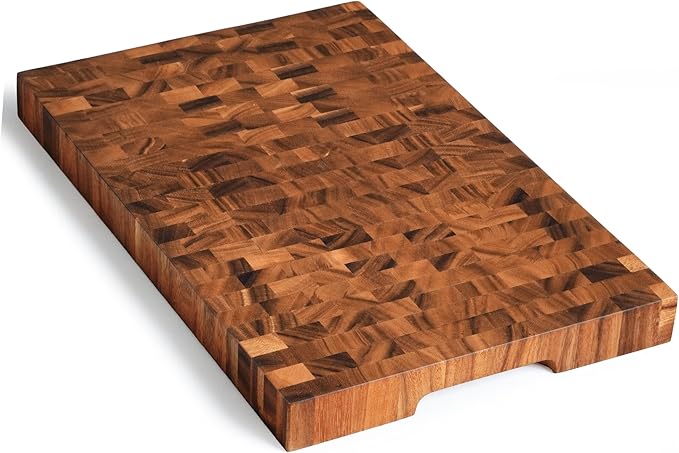 SHUMARU Tropical Walnut End-Grain Wood Cutting Board – 20X13X1.6" Butcher Block | Handmade in Bali - Silky-Smooth, Knife‑Friendly, Ergonomic Grips & Non‑Slip Feet