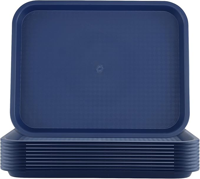 ZOENHOU 10 Pack 16 x 12 Inch Fast Food Tray, Rectangular Cafeteria Serving Trays, Plastic Trays for Food, Blue