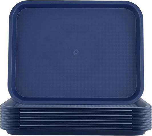 ZOENHOU 10 Pack 16 x 12 Inch Fast Food Tray, Rectangular Cafeteria Serving Trays, Plastic Trays for Food, Blue