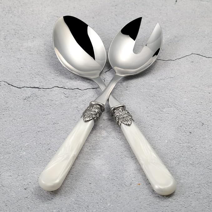CATHYLIN 2-piece Salad Servers Stainless Steel Salad Serving Set Salad Fork and Spoon (White)