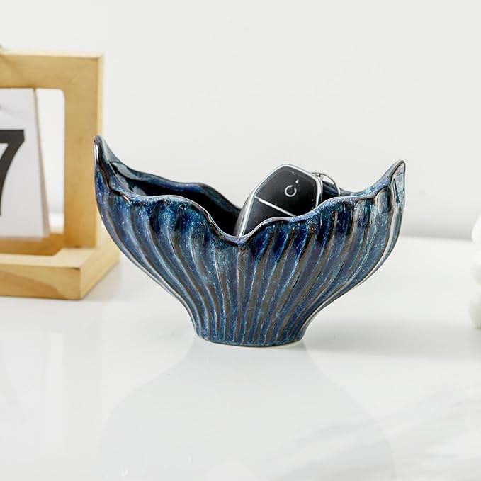 Sponge Holder for Kitchen Sink, Ceramic Sponge Holder with Fishtail Design, Sink Sponge Holders Caddy Organizer for Countertop, Farmhouse Kitchen Decor, Compact Sponge Holders(Blue)