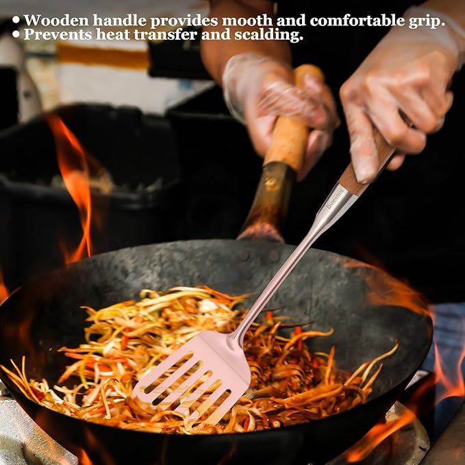 Barenthal Cooking Utensil Set - 304 Stainless Steel Kitchen Utensils Sets with Wood Handle Cookware Set Utensils kitchen tool set Dishwasher Safe- Slotted Spatula, Pasta, Spoon, Soup Ladle Set 4pc