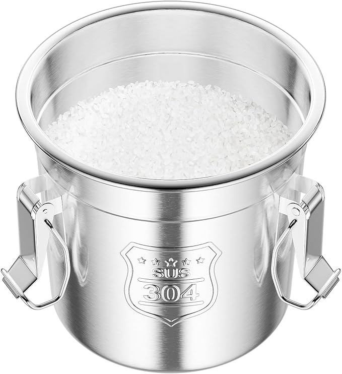 Stainless Steel Airtight Canister for Kitchen, 6L/1.59Gal Metal Food Storage Container Flour Bucket with Lid & Clamps, Bean Rice Cereal Canister Holder for Kitchen Restaurant, D7.9*H7.9in