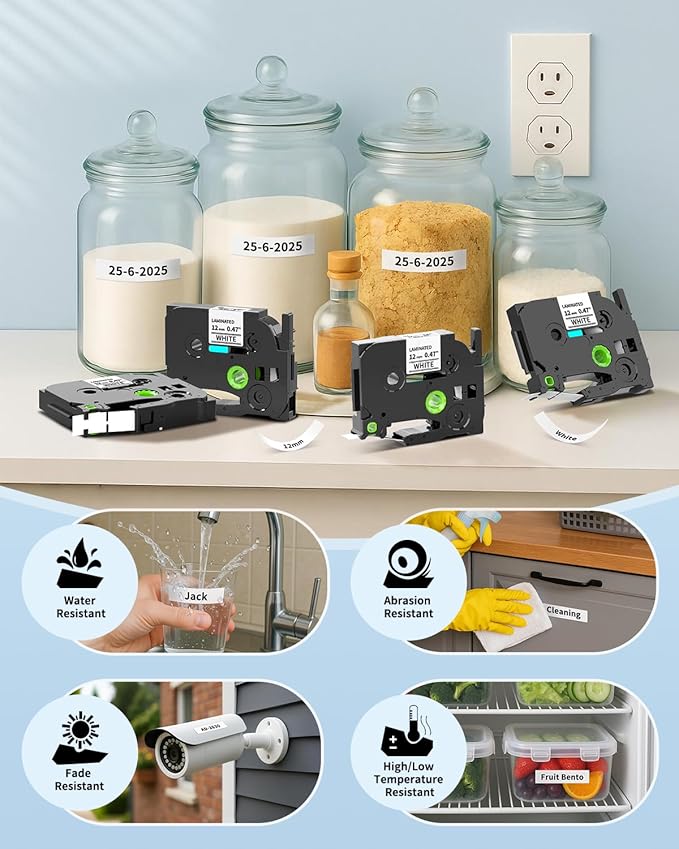 8-Pack TZe-231 TZe231 TZe TZ Tape 12mm 0.47 Laminated White Replacement for Brother P Touch Label Tape Label Maker Refills, Compatible with Brother PT-D220 D210 H110 D400 D600, 1/2 Inch