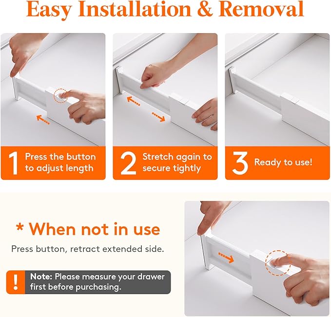 Lifewit 8 Pack Drawer Dividers 4" High, 11-17" Adjustable Dresser Drawer Organizers for Clothes, Expandable Drawer Separators in Kitchen/Bedroom/Bathroom/Vanity/Office Organization and Storage, White