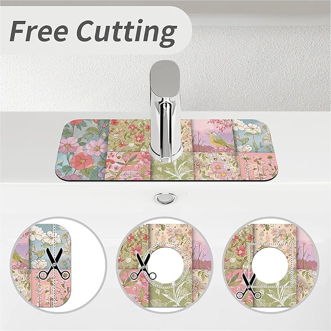 Kitchen Sink Splash Guard，Assembling flowers Faucet Mat Sink Gadgets-Super Absorbent Fast Drying Mat Drip Catcher for Kitchen, Bathroom,Sink Mat, Dish Drying Mat, Bathroom(15" X 5.5" )