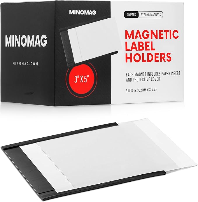 25pcs Magnetic Label Holders 3x5 Inches | C Channel Magnetic Index Card Holder for Steel Shelves, Warehouse Racks