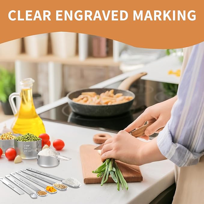 Minteem Stainless Steel Measuring Cups and Spoons Set of 20, 7 Nesting Measuring Cups, 7 Spoons & 1 Leveler, 5 Mini Spoon, Kitchen Gadgets for Cooking & Baking, Square