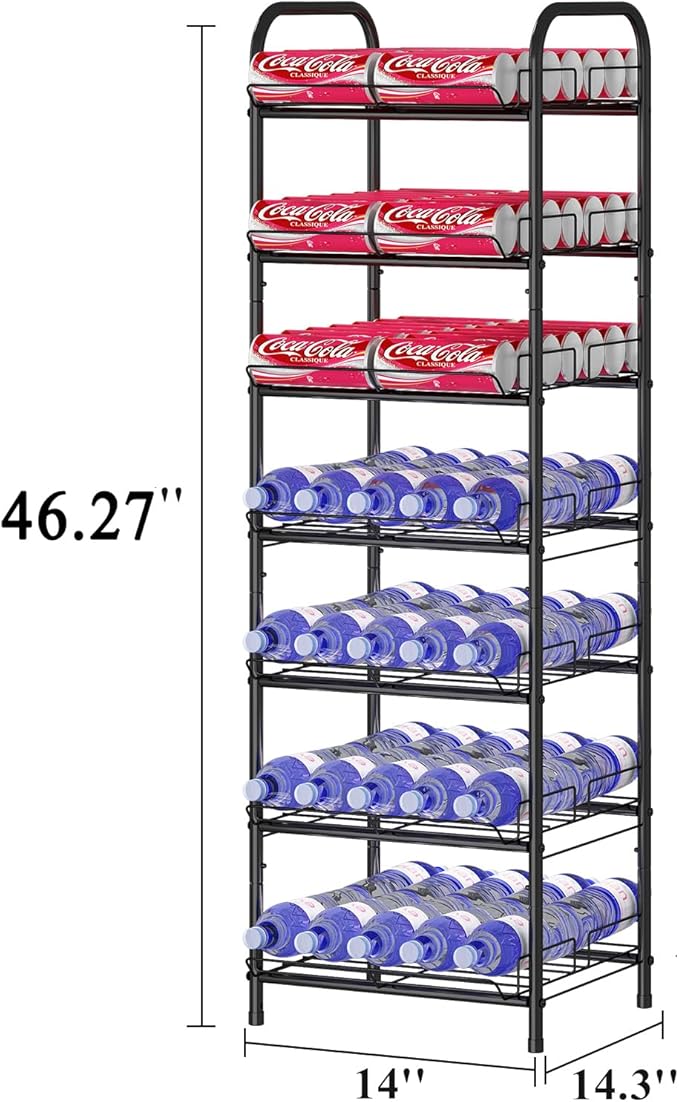 GILLAS 3 5 6 7 8 Tier Water Bottle Storage Rack, Free Standing Vertical Metal,Water Bottle Organizer, Large Capacity Bottled Rack Water Holder Stand for Cabinet Kitchen Party Pantry,Black