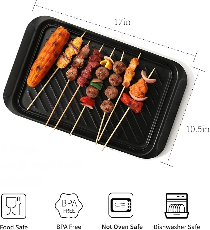 TP Grilling Prep and Serve Trays, 17 x 10.5 inch BBQ Trays for Cooked and Raw Foods, Set of 2 Melamine Serving Platters for Meats, Grill Accessories, Black and White