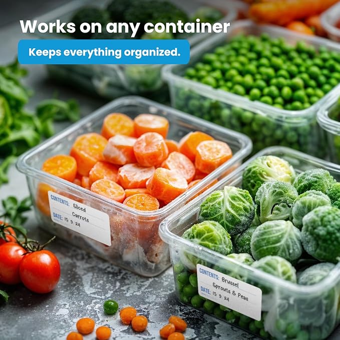 MESS Dissolvable Freezer Labels – 500/Roll Blank Removable Labels for Containers, Food Storage, Bottles, Jars, and Freezer Use (500, 1x2)