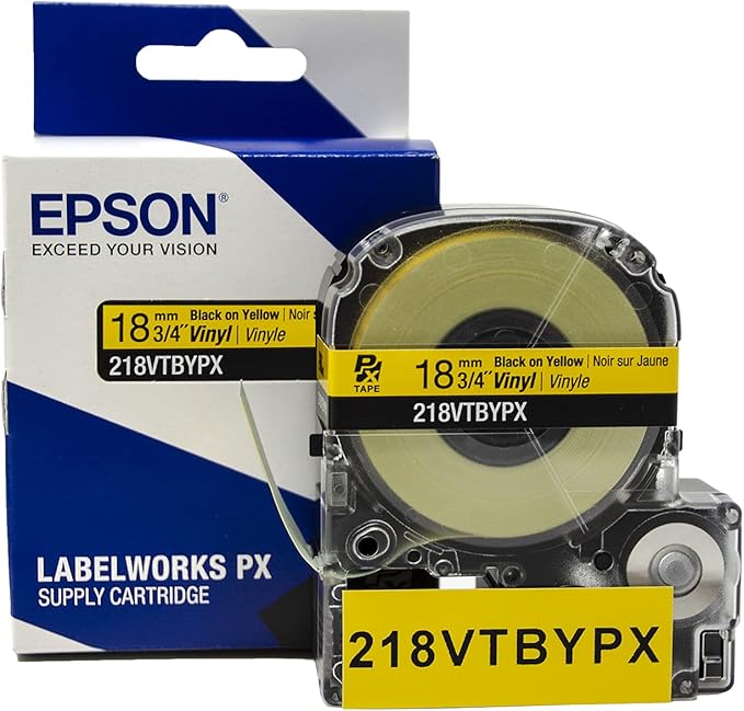 LABELWORKS 218VTBYPX Tape Cartridge - Black on Yellow Flexible and Durable Vinyl Industrial Label Maker Tape - 3/4" (18MM) Wide, 22.9 ft