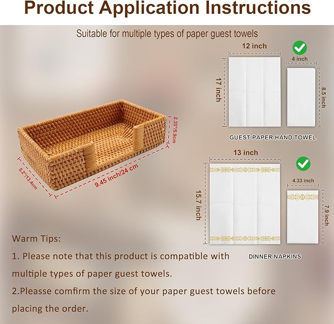 Shonmogar Guest Towel Holder, Rattan Napkin Holder, Wicker Bathroom Napkin Holder Tray, Flat Guest Towel Holder Tray for Toilet Table Restaurant, Honey Brown