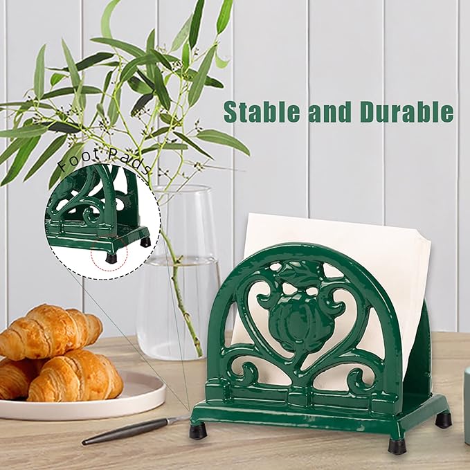 MINLUFUL Napkin Holder for Table - Vintage Farmhouse Kitchen Restaurant Cast Iron Napkin Holder for Dinner Cocktail Paper Napkins, Green