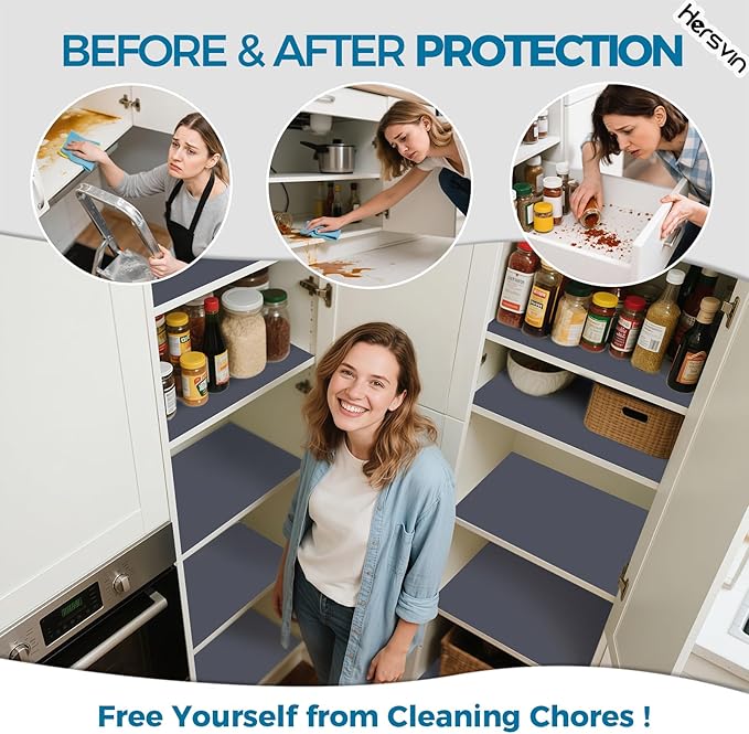 Hersvin Shelf Liners 20 in x 20 ft EVA Drawer Mats, Non-Adhesive Cupboard Pad, Kitchen Cabinet Lining Fridge Cushion (Gray Stripe, 50.8cmx610cm)