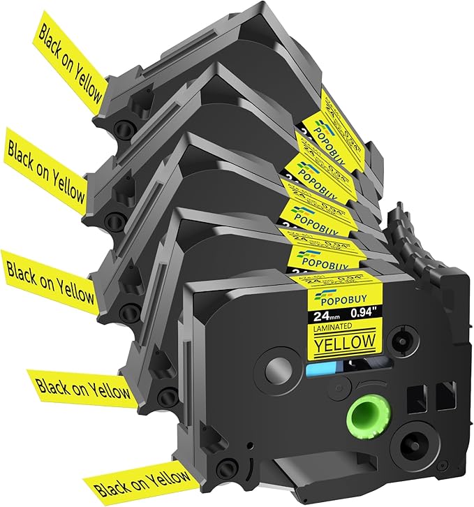 TZ TZe 24mm 0.94 Laminated Yellow Tape Compatible for Ptouch TZ651 TZ-651 TZe-651 TZe651 Label Tape for PTD600 PTD610BT PTP710BT Label Maker, 5 Pack Black on Yellow
