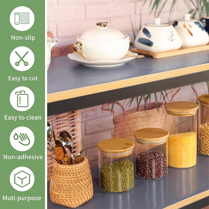 Shelf Liners 18 inch x 20 ft Kitchen Cabinets Liner Non-Stick Drawer Mats EVA Protector Shelving Cupboard Lining (Gray, 18 inch x 20 ft)