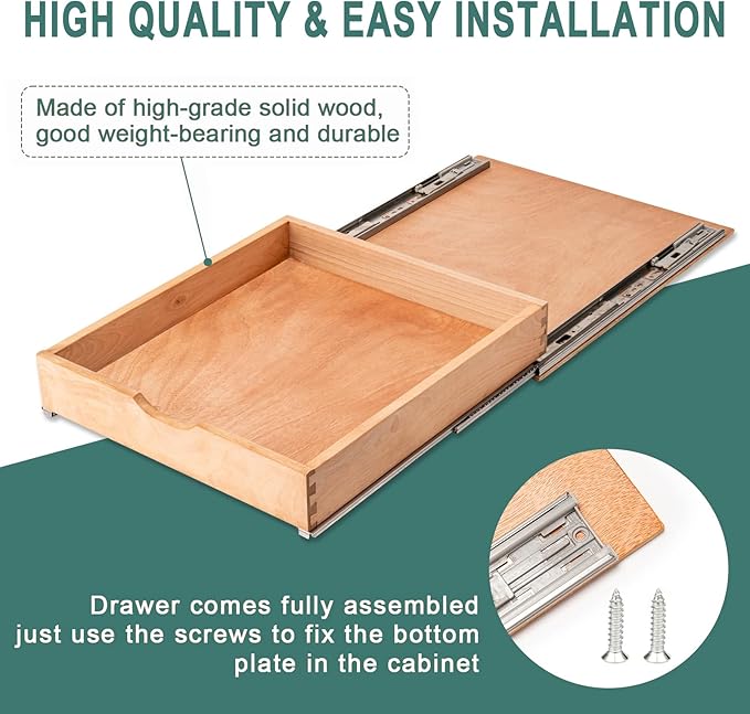 SITOO Fully Assembled Pull Out Cabinet Drawer, Wood Pull Out Cabinet Organizer, Soft Close Slide Out Pull Out Drawers for Kitchen Cabinets, Fast and Easy DIY Installation, 21”W x 21”D