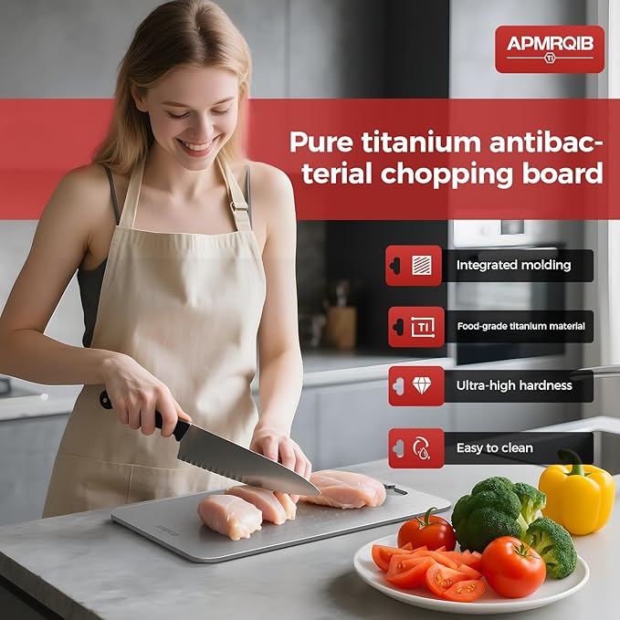 APMRQIB Titanium Cutting Board, 100% Pure Titanium Cutting Boards for Kitchen, Double Sided Non Toxic Cutting Board, Hygiene Durable Dishwasher Safe 13.1 ”× 8.1 ” (L)