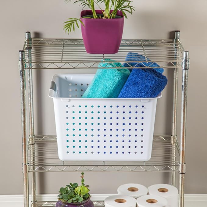 Sterilite 24-Pack Ultra Basket, Open Plastic Bins, Countertop, Cabinet and Closet Organizer, White, Deep