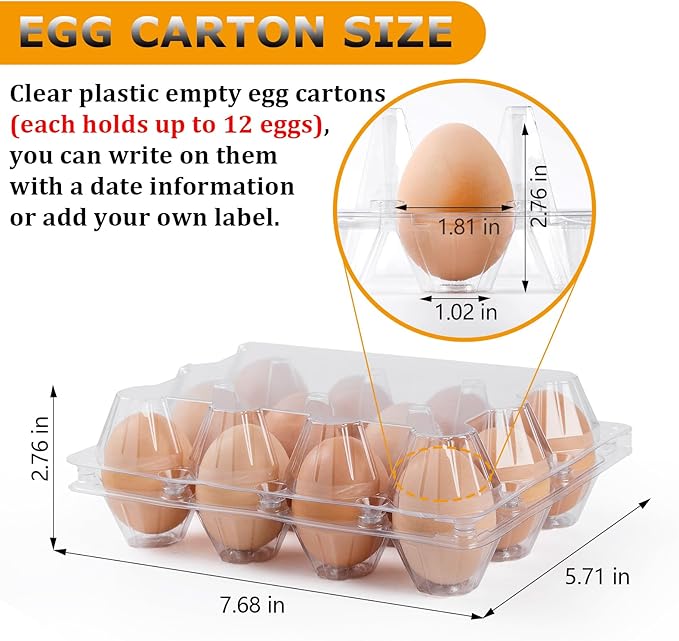 120 Pack Egg Cartons Cheap Bulk 12 Count, 1 Dozen Clear Empty Egg Cartons for Chicken Eggs, Plastic Egg Holder Egg Container for Family,Chicken Farm and Markets - Medium Egg Cartons Reusable