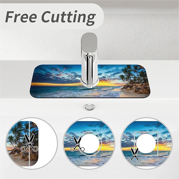 Kitchen Sink Splash Guard，Sunrise over the beach Faucet Mat Sink Gadgets-Super Absorbent Fast Drying Mat Drip Catcher for Kitchen, Bathroom,Sink Mat, Dish Drying Mat, Bathroom(15" X 5.5" )
