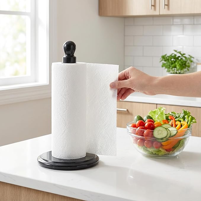 RADICALn Marble Paper Towel Holder Countertop 12.5" Inch Black Handmade Stand for Kitchen Counter Organizer, Bounty Paper Holder for Home & Bathroom