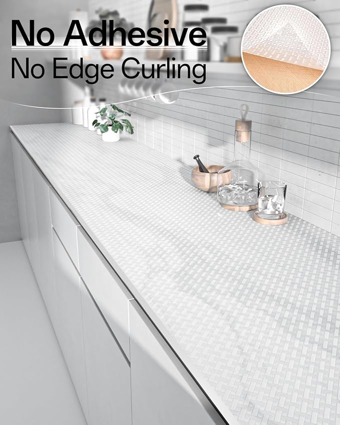 Shelf and Drawer Liner for Kitchen Cabinet, Non-Adhesive 24in x 240in Waterproof Contact Paper Refrigerator Liners Thickened Durable EVA Material Non Slip Mat for Dresser Cupboard Pantry Protector