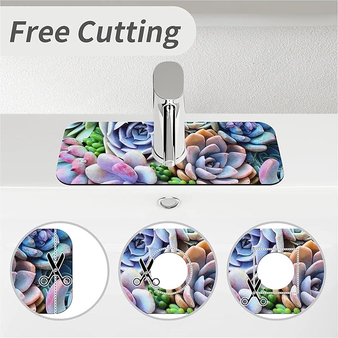 Kitchen Sink Splash Guard，Colorful plants succulents Faucet Mat Sink Gadgets-Super Absorbent Fast Drying Mat Drip Catcher for Kitchen, Bathroom,Sink Mat, Dish Drying Mat, Bathroom(15" X 5.5" )