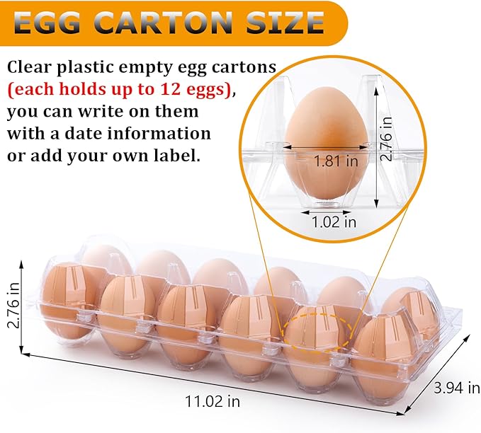 100 Pack Plastic Egg Cartons 12 Count Egg Cartons Cheap Bulk for Chicken Eggs, Egg Holder Egg Container for Fresh Eggs, Reusable Egg Carton for Family, Chicken Farm and Markets, 2x6 Grid, Medium