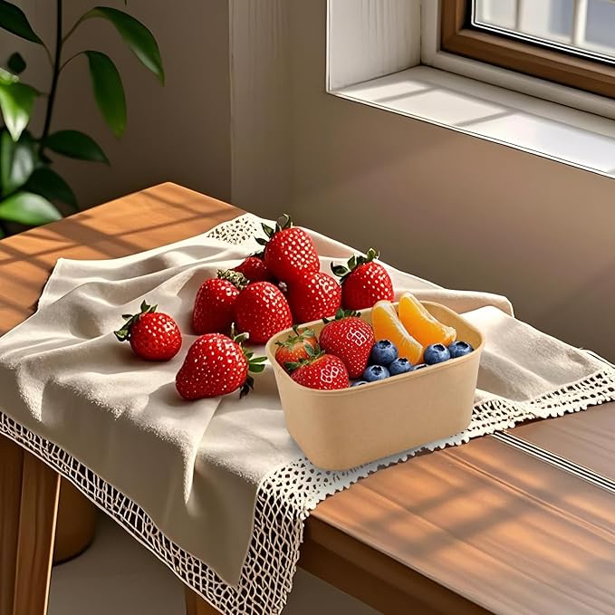 Gdotmely 50 Pack Paper Food Containers with Lids,35 oz Kraft Paper Bowls,Cardboard Meal Prep Containers with Lids for Salad,Snacks,Desserts,Hot/Cold Food,Rectangular Disposable Bowls