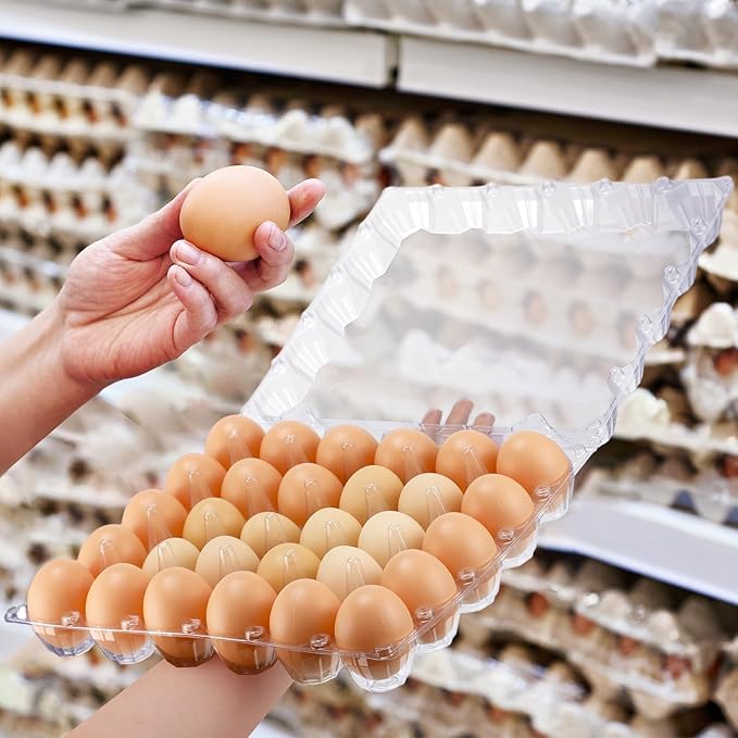 Zubebe 200 Pieces Clear Egg Cartons Plastic Egg Cartons Bulk Empty Chicken Egg Tray Holds Securely Clear Blank Egg Cartons for Chicken Farm Business Market Home Refrigerator Storage(5 x 6 Grids)