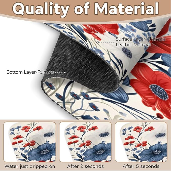 Patriotic Bloom Burst Kitchen Faucet Mat Splash Guard, 15.4”x5.7” Absorbent Quick Drying Sink Mat for Countertop Protection, Draining Mat Sink Protectors For Kitchen Bathroom, 2 Pack