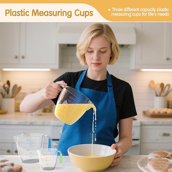 Minteem Magnetic Measuring Cups and Spoons Set, 5 Stainless Steel Measuring Cups, 7 Magnetic Measuring Spoons & 1 Leveler, 3 Plastic Measuring Cup with 1 Measuring Conversion Chart