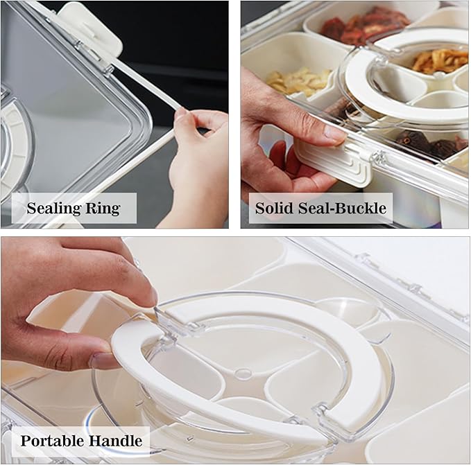 MineSign 2Pack Snackle Box with Handle for Food Serving Tray Snack Platter with Lids Stackable Fruit&Veggie Container with 8 Small Removable Boxes for Snack Charcuterie Candy Nuts Spice