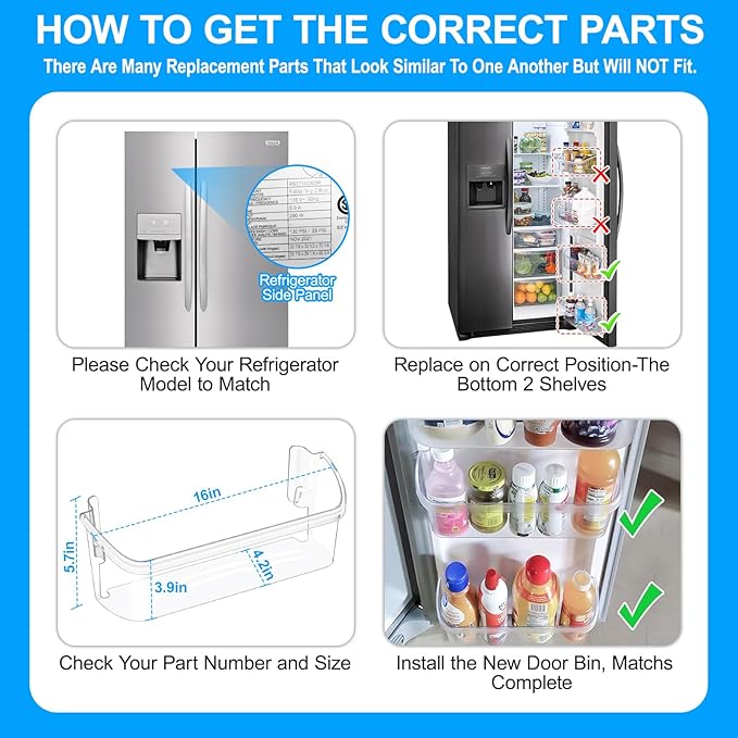 [2 PACK] UPGRADED 242126602 Refrigerator Door Bin Shelf Replacement For Frigidaire Door Shelf Replacement -LFSS2612TF0 LFSS2612TF4 Frigidaire Door Bin Bottom Shelf Parts 2421266 PS12364199 Shelves