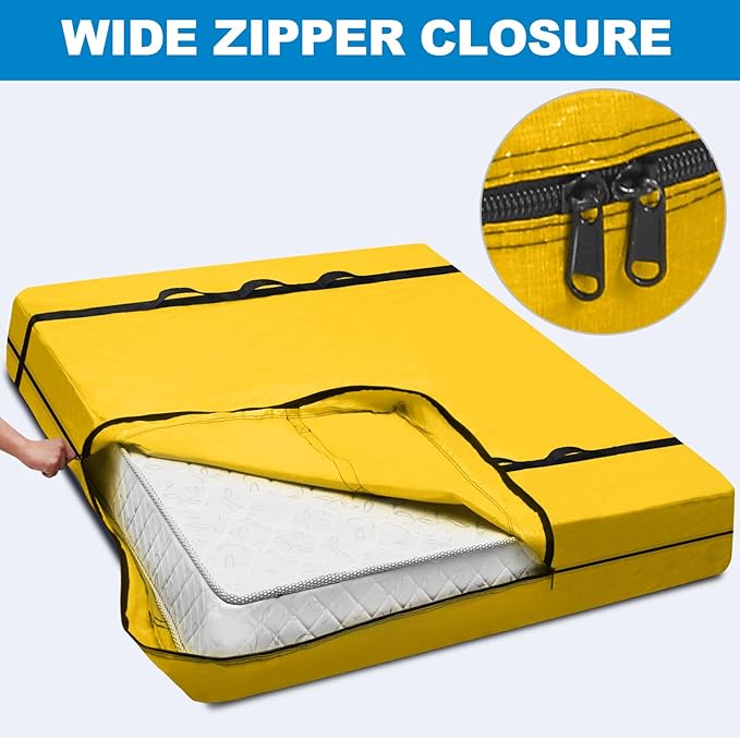 TICONN Mattress Bags for Moving, Heavy Duty Twin Mattress Cover Storage Bag with Full-Around Handle and Adjustable Buckles (Yellow, Twin)