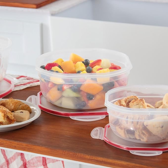 Sterilite Ultra-Seal 4.7 Qt Bowl, Large Airtight Food Storage Container, Latching Lid, Microwave and Dishwasher Safe, Clear With Red Gasket, 12-Pack