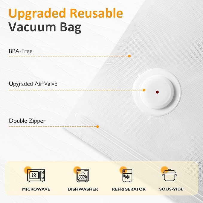 Sunvivi Portable Vacuum Sealer Machine: Food Storage Preservation, Automatic Air Sealing System with Reusable Bags, Wine Stopper & Kitchen Accessories, Handheld Food Saver for Home, Sous Vide, White