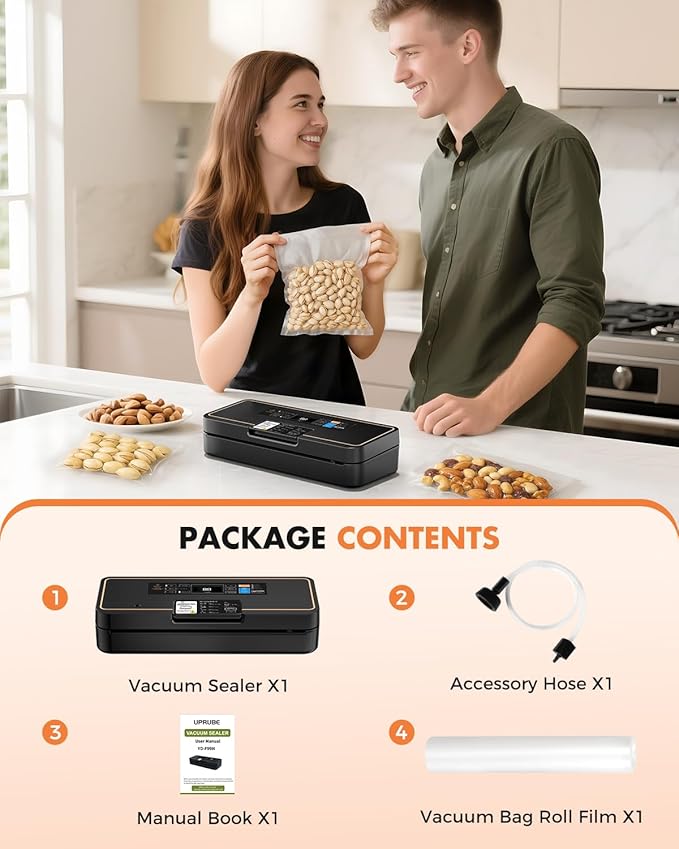 Vacuum Sealer with Easy Tear Cutter, 95kPa Food Saver Vacuum Sealer Machine for Food, 135W Fast Sealing, 9-in-1 Food Vacuum Sealer Machine with 10 ft Bag Roll for Meal Prep & Sous Vide