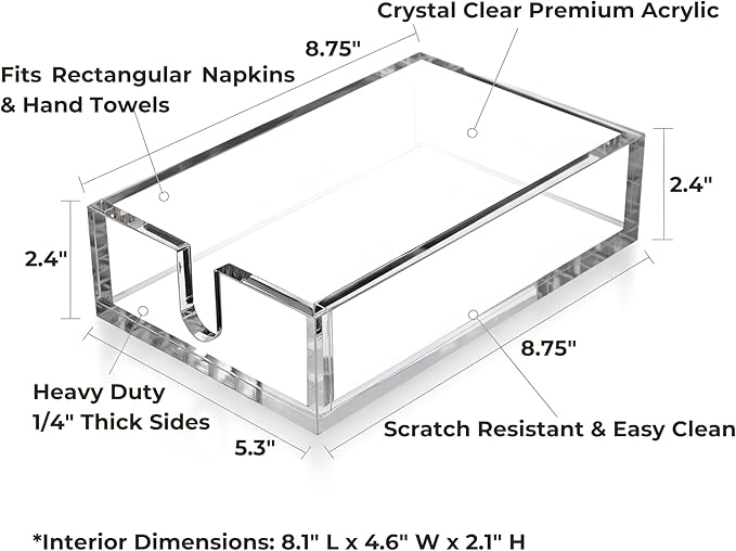 Luxury Clear Acrylic Napkin & Guest Towel Holder for Bathroom, Kitchen and Dining Table