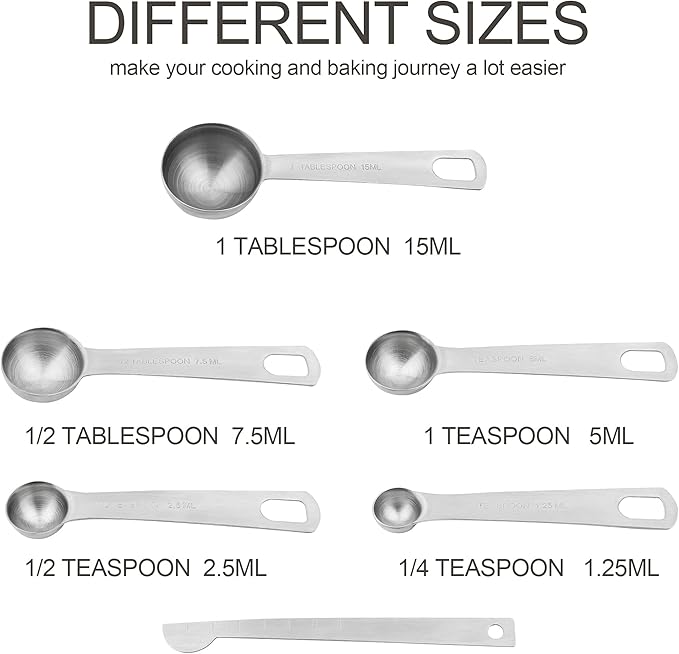 Smithcraft Stainless Steel Measuring Cups and Spoons Set, 18/8(304) Steel Material Heavy Duty 5 Measuring cups and 5 Measuring Spoons 1 Leveler and 2 rings Pack 13pcs Per set