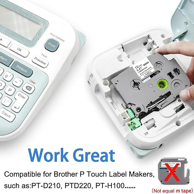 3-Pack Tz Tape 12mm 0.47 Laminated White Replace for Brother TZ 0.13-0.47 3.5-12mm Label Maker Refills TZe-231 TZe 231, for P Touch PT-H100 PT-D210 PT1750 PT-1090, PT-D400, Black on White