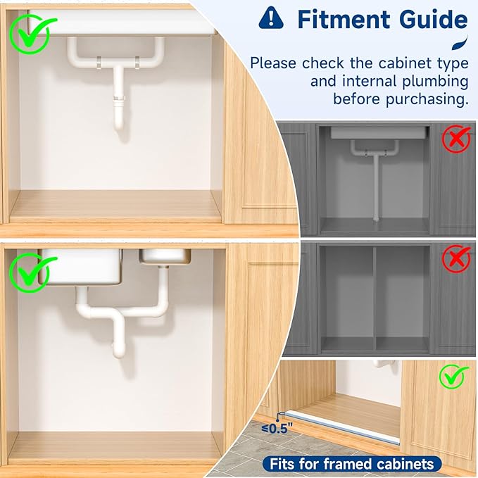 Insputer Upgrade 2 Tier Under Sink Organizer with 3 Slide Rails, Under Cabinet Storage Expandable 15"-25" W & Height Adjustable, Thickened Pull Out Shelf for Bathroom, Kitchen, Laundry, Pantry(Black)