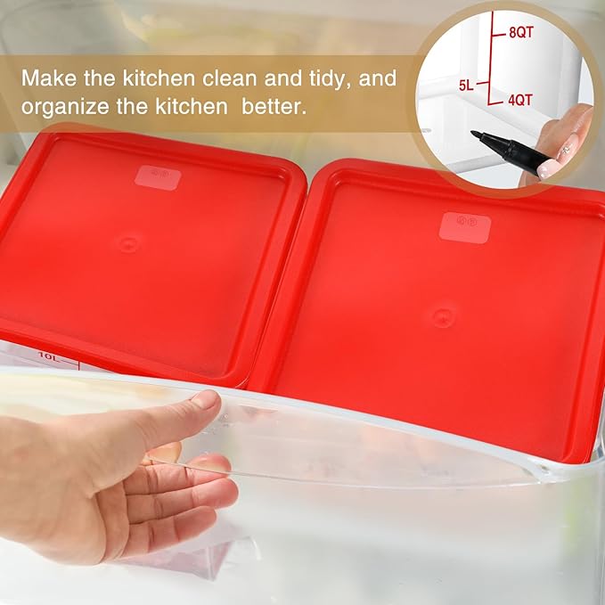 Suclain 2 Pcs Square Food Storage Container Polycarbonate Clear Food Container with Lid Commercial Rice Storage with Graduations for Commercial Kitchen(18 Qt,Red)