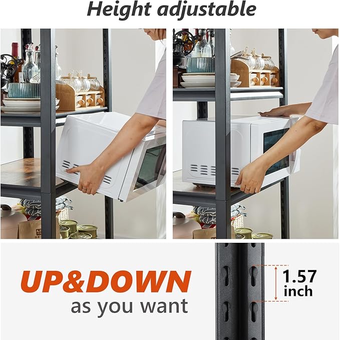 REIBII 2500LBS Storage Shelves, 5 Tier Adjustable Pantry Shelves, Metal Shelving Unit for Closet, Kitchen, Pantry, Laundry, 24.4''W X 16.4''D X 60''H, Black